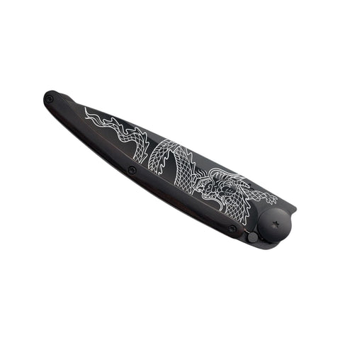 COLTELLINO TASCABILE BLACK EBONY WOOD JAPANESE DRAGON ART. 1GB000107 DEEJO