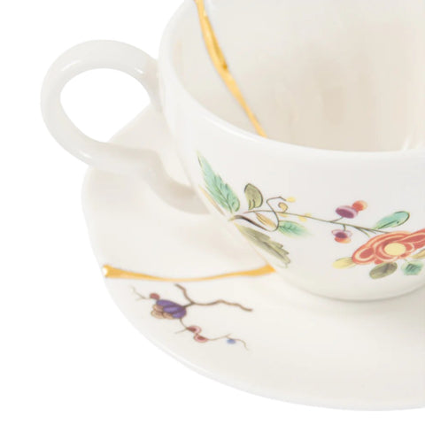 SET DA TE TAZZA E PIATTINO PORCELLANA KINTSUGI 09648 SELETTI WHITE