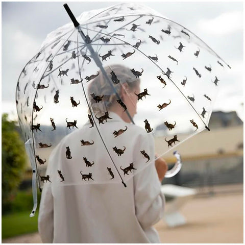 LONG CAT BLACK TRANSPARENT UMBRELLA