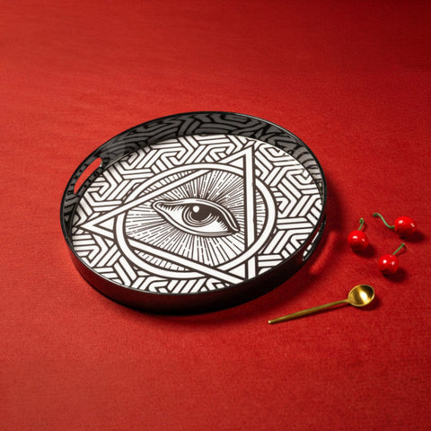 VASSOIO MYSTIC EYE PLATEAU LACQUE' ROND 35 BLUE SHAKER