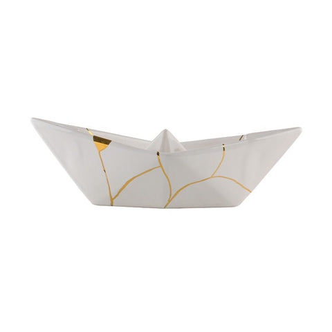 BARCHETTA MEDIA ORIGAMI BIANCA KINTSUGI CERAMICHE CRECENTINI ART. 2566