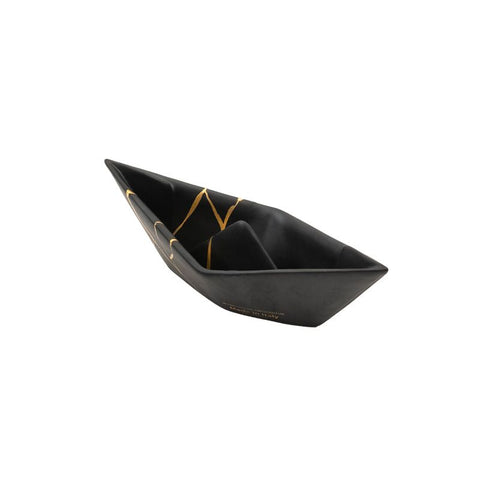 BARCHETTA PICCOLA ORIGAMI NERO OPACO KINTSUGI CERAMICHE CRESCENTINI ART. 2568