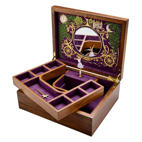 BALLET MUSICAL JEWELLERY BOX - CINDERELLA WALNUT WOOD 190017 WOLF