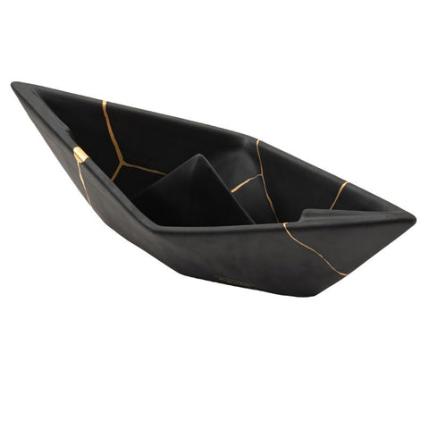 BARCHETTA GRANDE ORIGAMI NERO OPACO KINTSUGI CERAMICHE CRESCENTINI ART. 2570