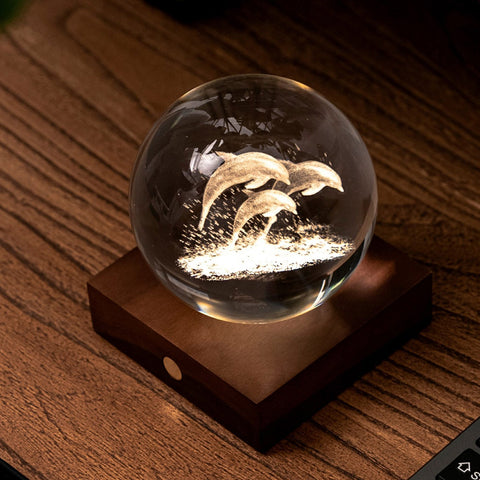 AMBER CRYSTAL LIGHT 3D JUMPING DOLPHINS BOAT ART. G025DO