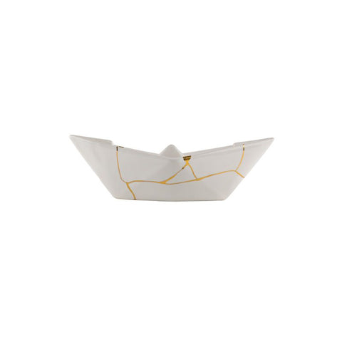 BARCHETTA PICCOLA ORIGAMI BIANCA KINTSUGI CERAMICHE CRESCENTINI ART. 2565