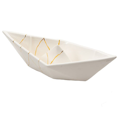 BARCHETTA GRANDE ORIGAMI BIANCA KINTSUGI CERAMICHE CRESCENTINI ART. 2567