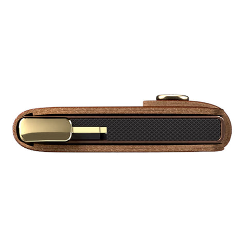 PORTAFOGLIO PREMIUM MINIWALLET EMBOSS LINES + SECRID COGNAC