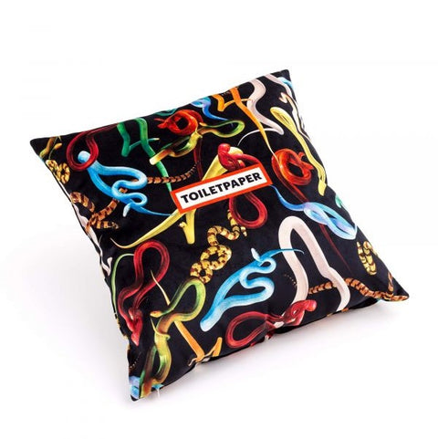 SELETTI CUSHION IN POLYESTER WITH FEATHER PADDED SNAKES BLACK 50X50