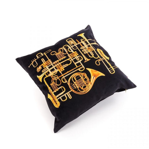 CUSHION IN POLYESTER PADDED WITH FEATHER TRUMPETS BLACK 50X50 SELETTI