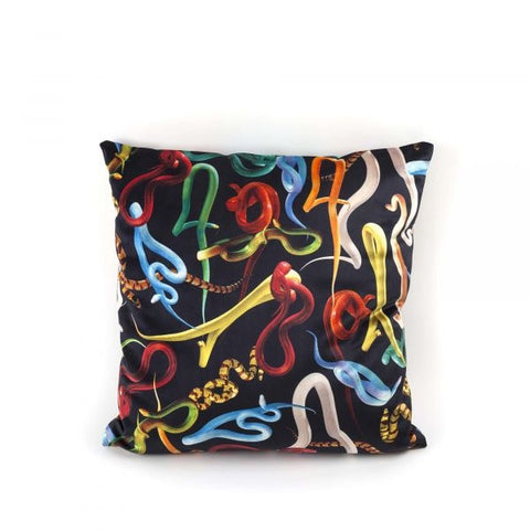 SELETTI CUSHION IN POLYESTER WITH FEATHER PADDED SNAKES BLACK 50X50